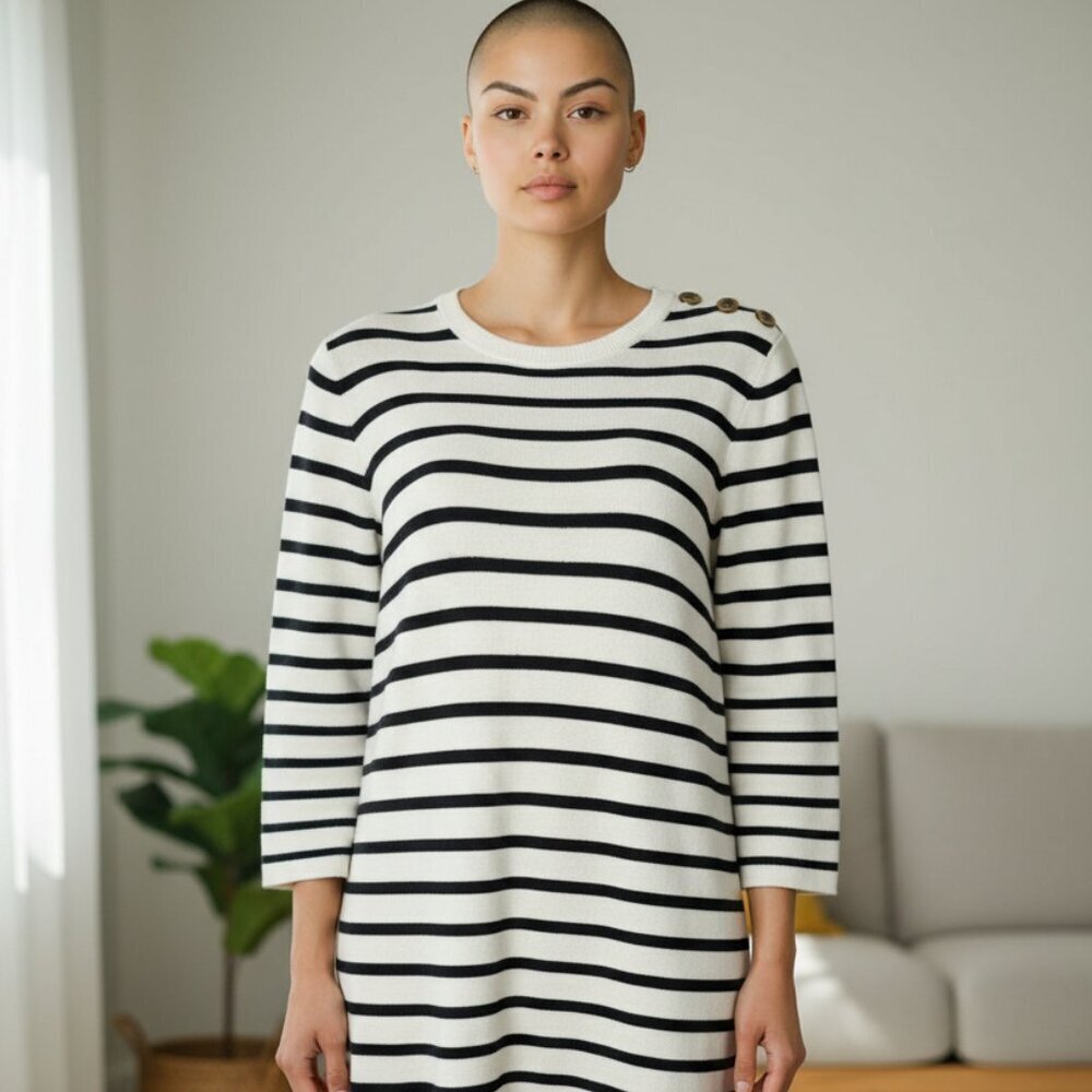 Theory Lemdrella Prosecco Dress Black & Cream Striped Size S